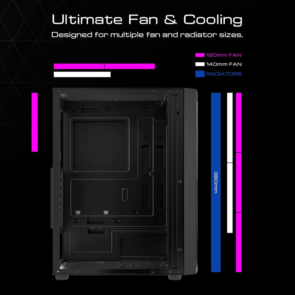 ATX Mid Tower Gaming Computer PC Case with Side Tempered Glass and 120mm ARGB Case Fans R122174