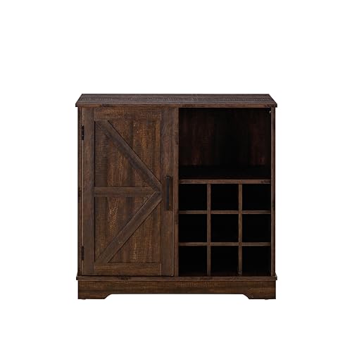 Gray Wash Coffee Bar Cabinet with Wine Rack Barn Door Buffet Sideboard E921