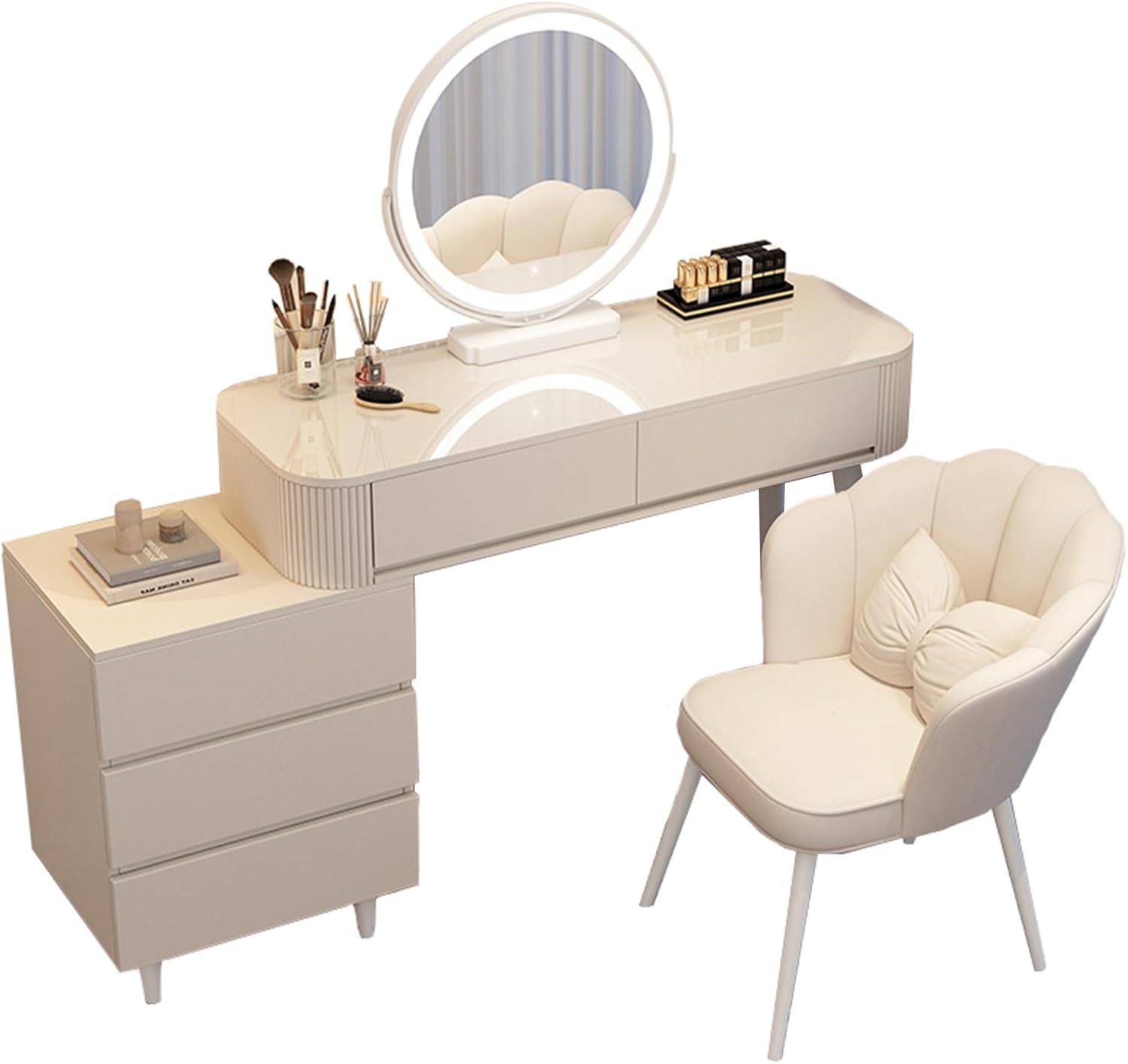 Makeup Vanity Table with Lighted Mirror, 3 Lighting Modes Adjustable, Large Capacity Dressing Table L5902
