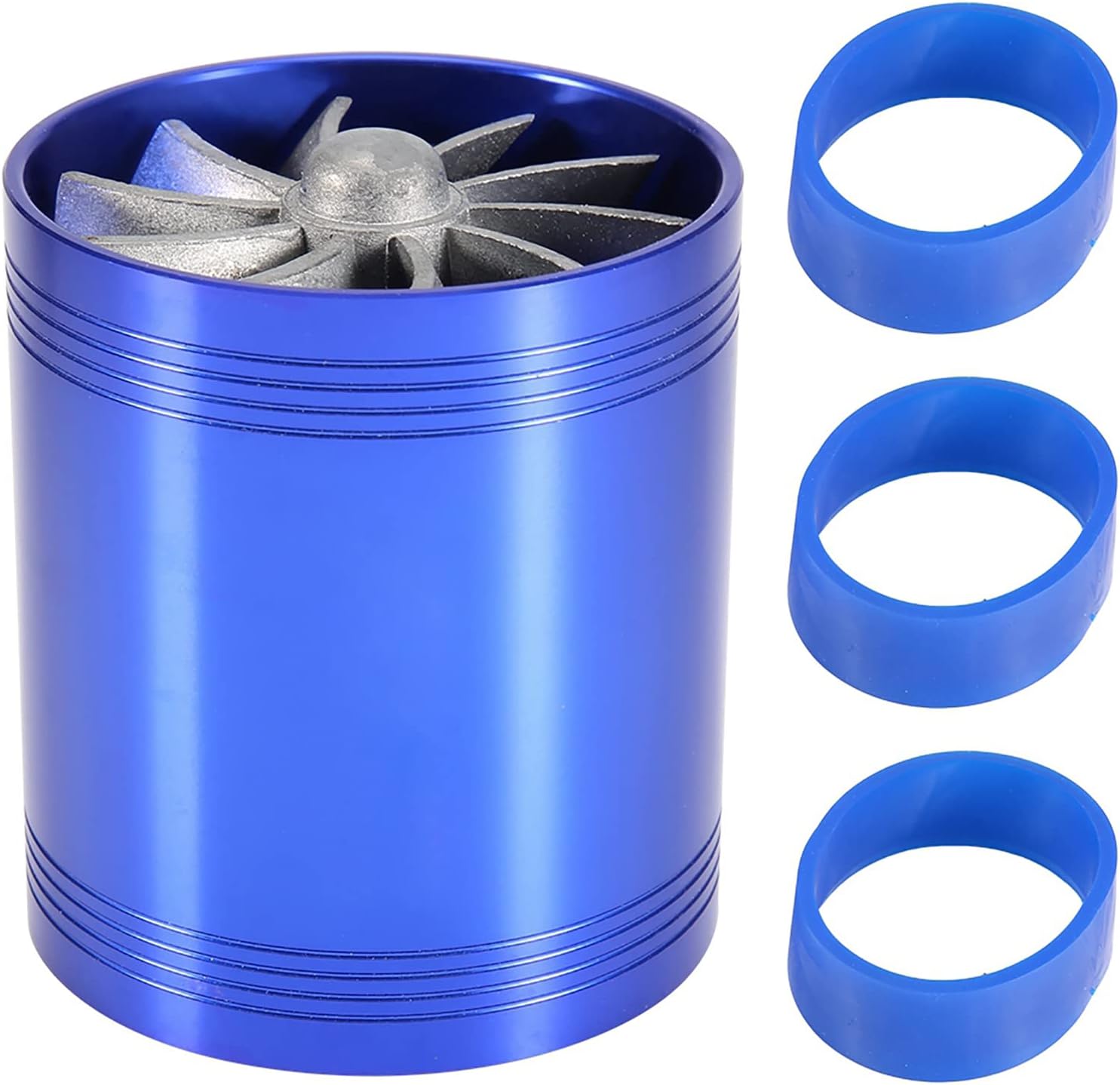 Twin Fan Turbine Car Air Intake Turbocharger Super Gas Fuel Saver Turbo (Blue) G7421