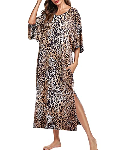 Women's Short Sleeve Maxi Lounge Dress with Pockets J2847
