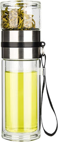 Glass Tea Infuser Bottle Double Wall Borosilicate Portable Travel Tumbler Mug Leakproof 13 OZ N347