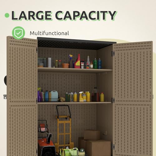 Brown Resin Vertical Outdoor Storage Shed, 59 Cubic Feet J83445