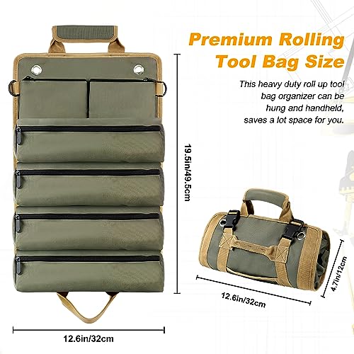 Green Heavy Duty Roll Up Tool Bag with Detachable Pouches M434652