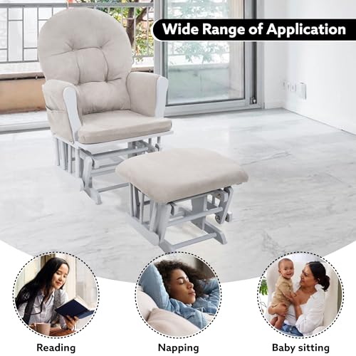White Gray Reclining Glider Rocker with Ottoman V234