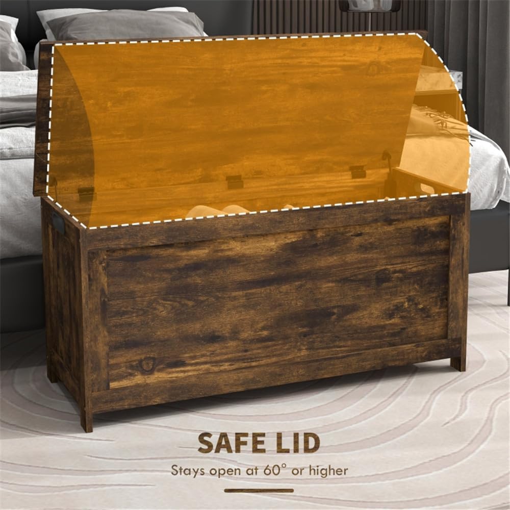 Large Wooden Storage Chest Trunk with Lid, Brown Y94751
