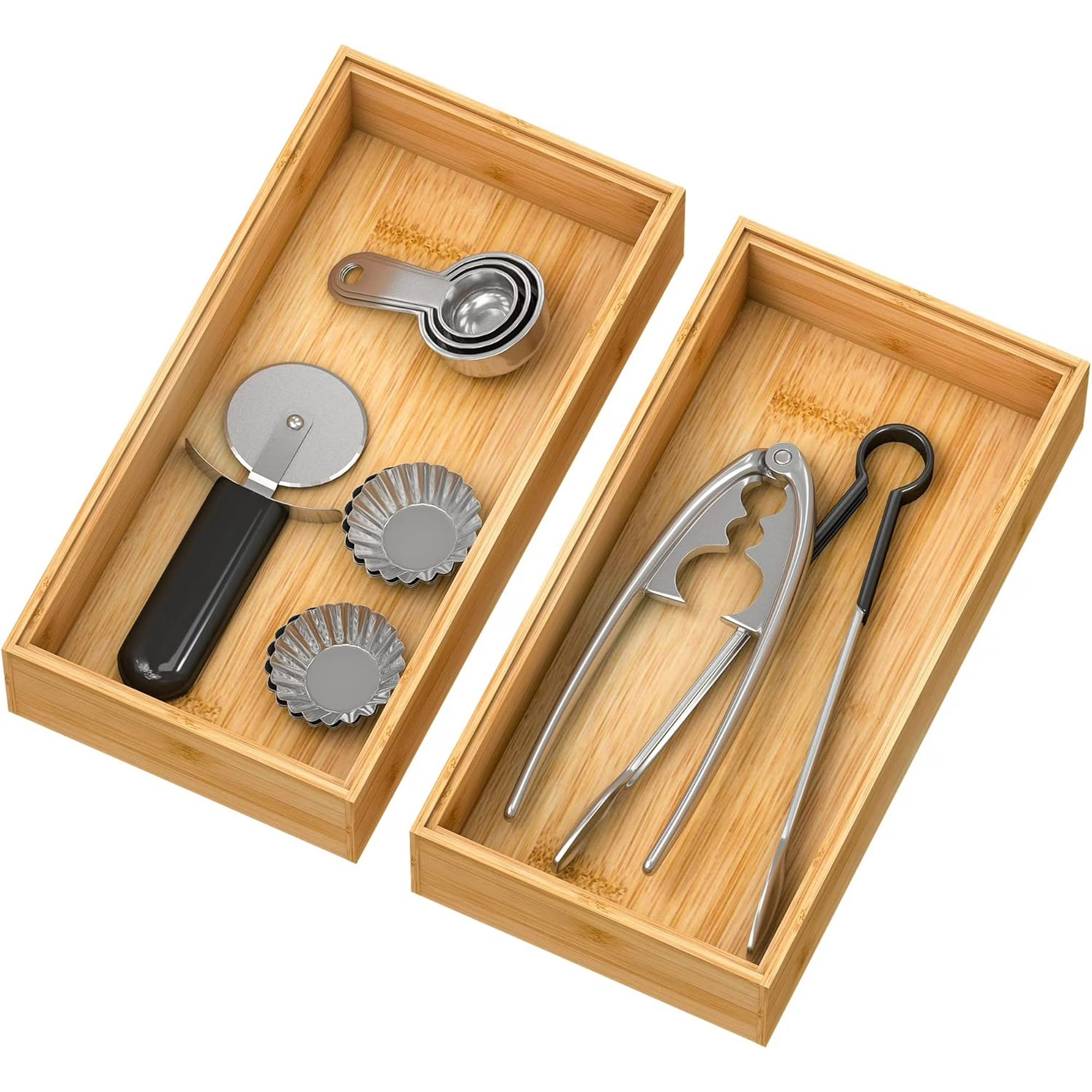 Bamboo Wood Stackable Silverware Tray Utensil Drawer Organizer W68571