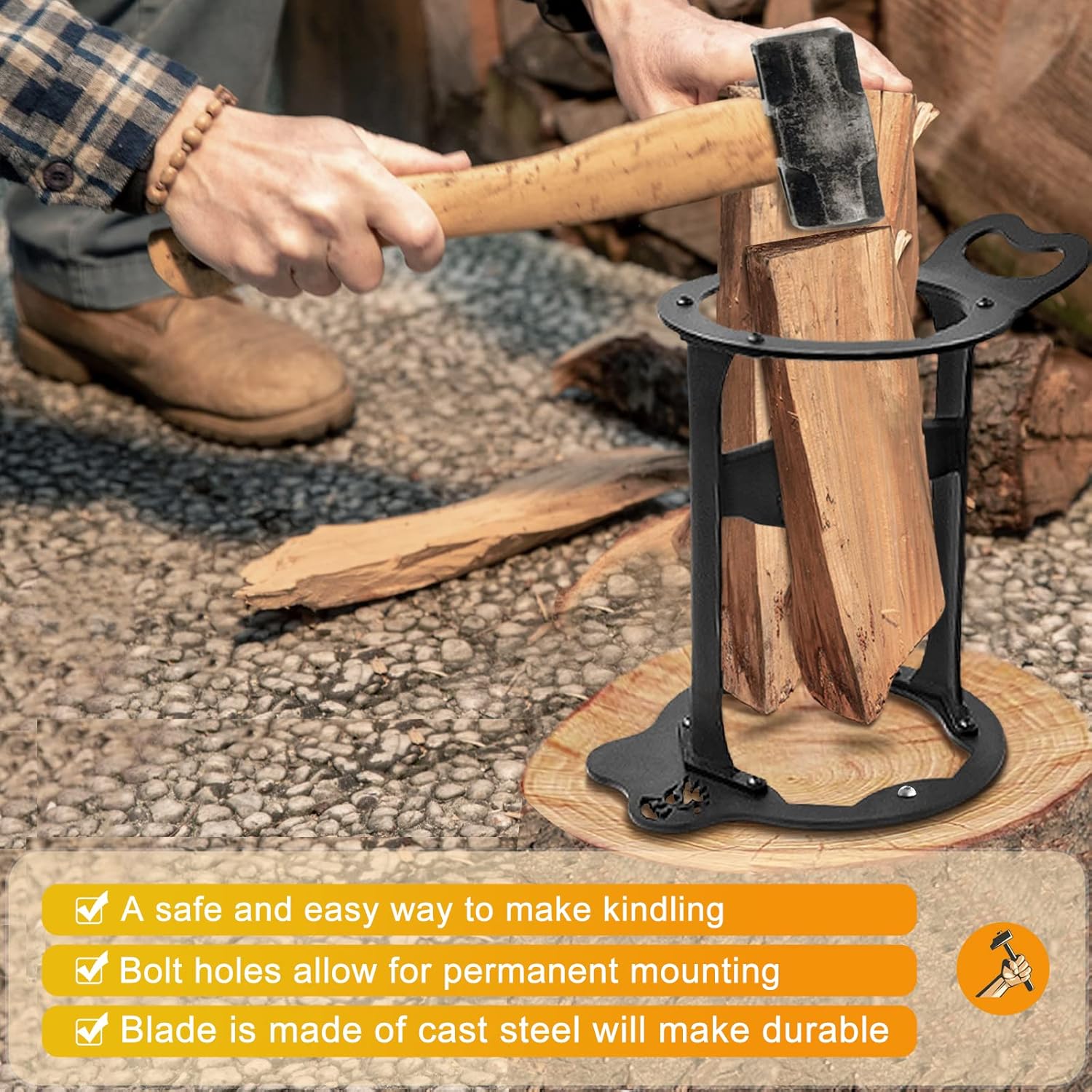Manual Log Splitter High-Carbon Steel Wood Splitting Wedge Pack of 2 I8057