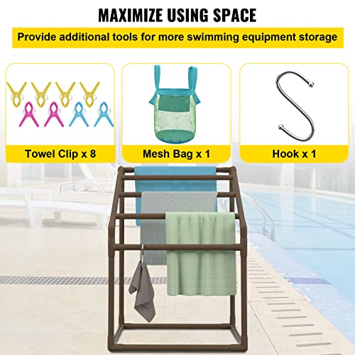 5 Bar Brown Freestanding PVC Pool Towel Rack with 8 Towel Clips L490