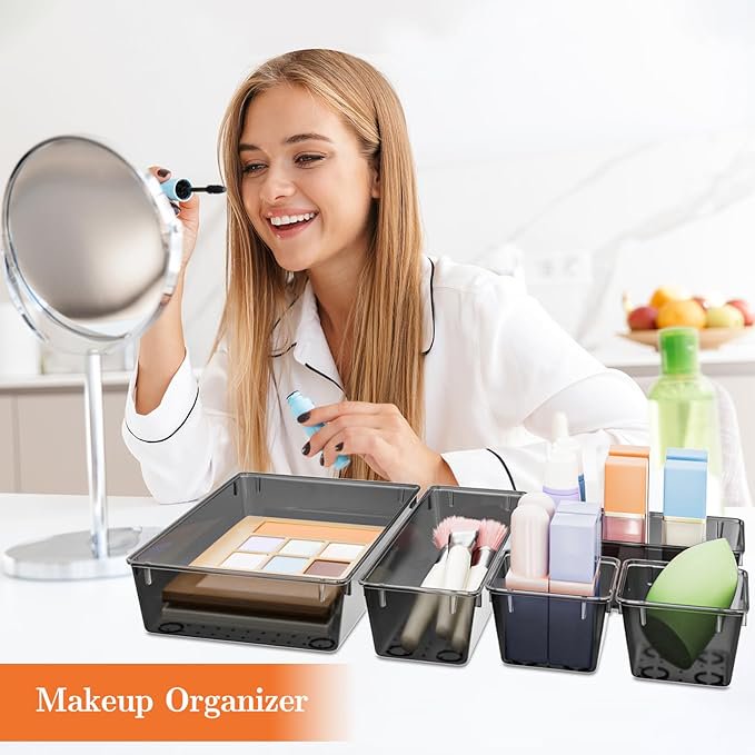 25 PCS Plastic Drawer Organizer Set, 4-Size Clear Black O978