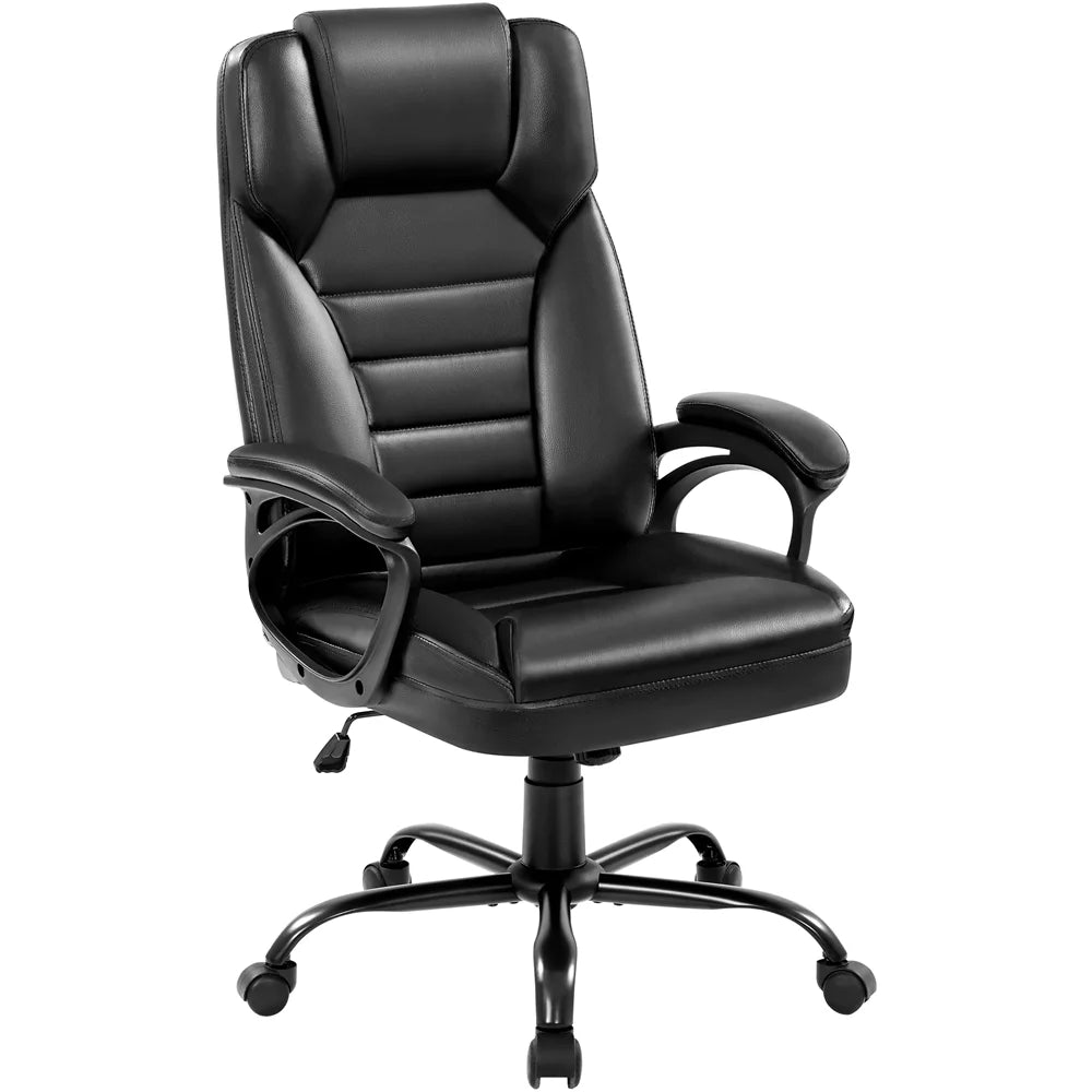 Black Faux Leather Executive Office Chair with Integrated Headrest L53841