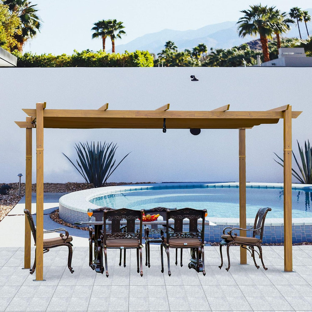 Aluminum Retractable Pergola with Natural Wood Looking Finish Z469
