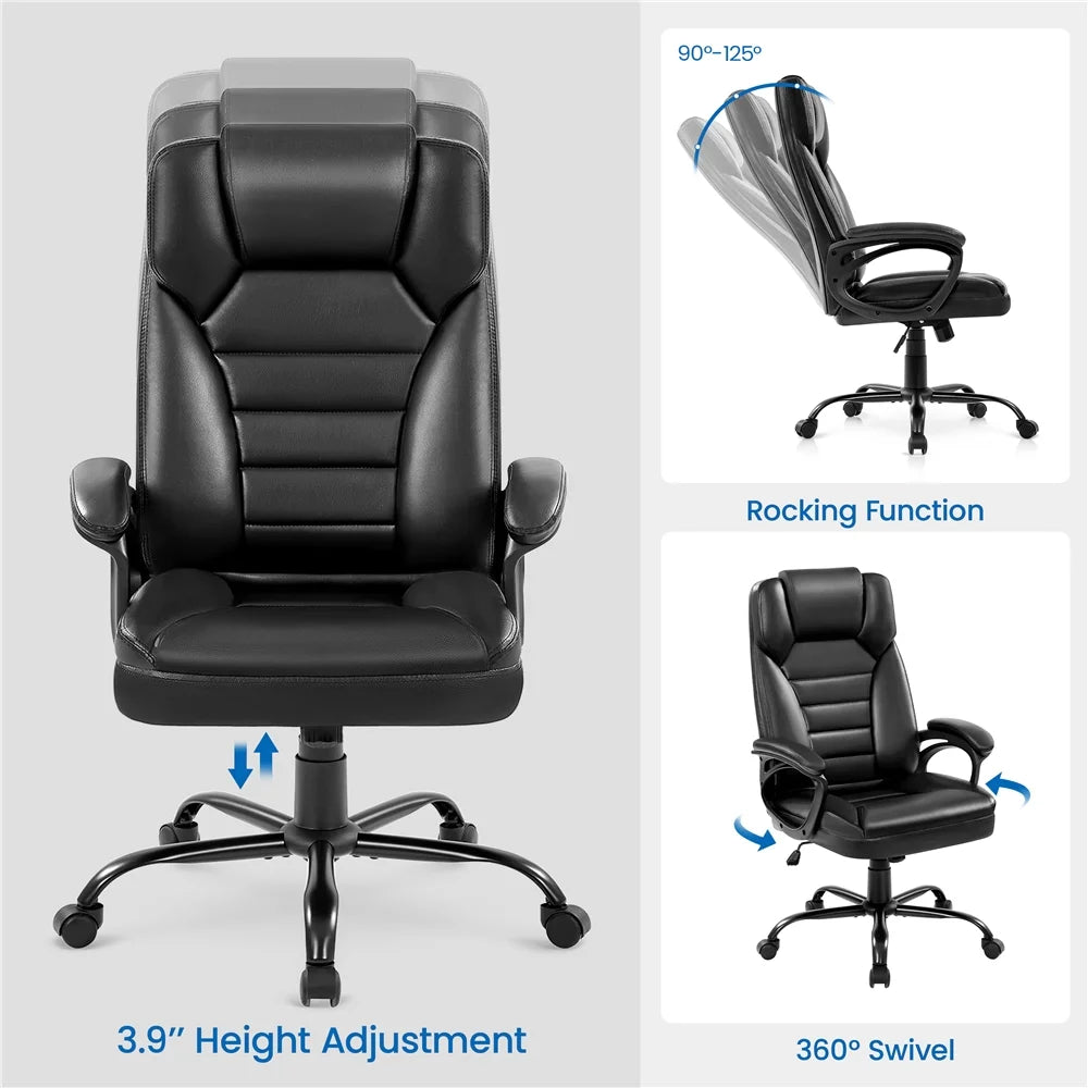 Black Faux Leather Executive Office Chair with Integrated Headrest L53841