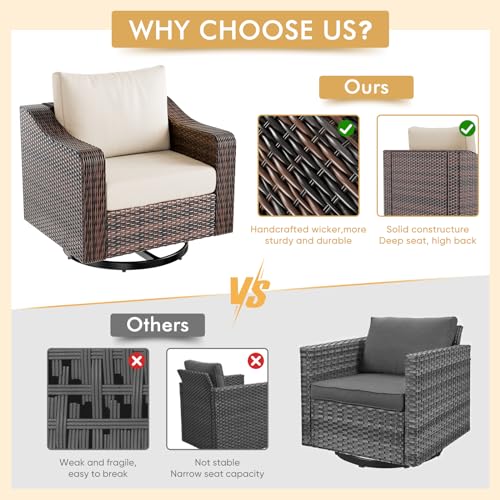6 Piece Heavy Duty Wicker Patio Furniture Set with Fire Pit Table and Swivel Chair, Grey N579554