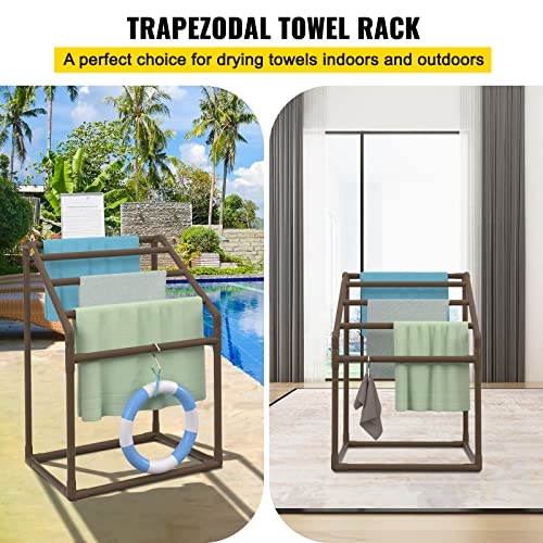 5 Bar Brown Freestanding PVC Pool Towel Rack with 8 Towel Clips L490