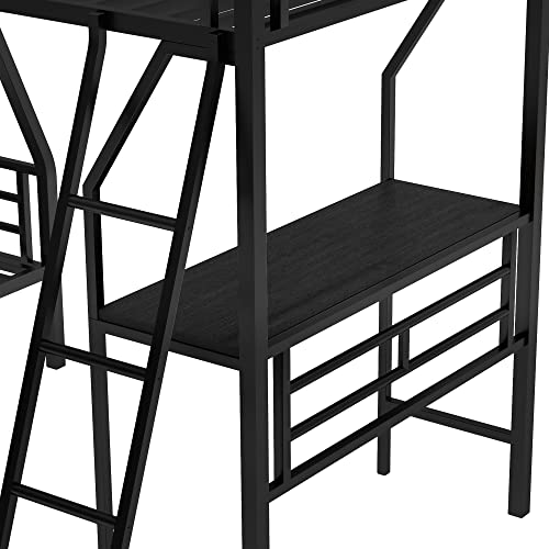 Black Triple Bunk Bed with Desk N830