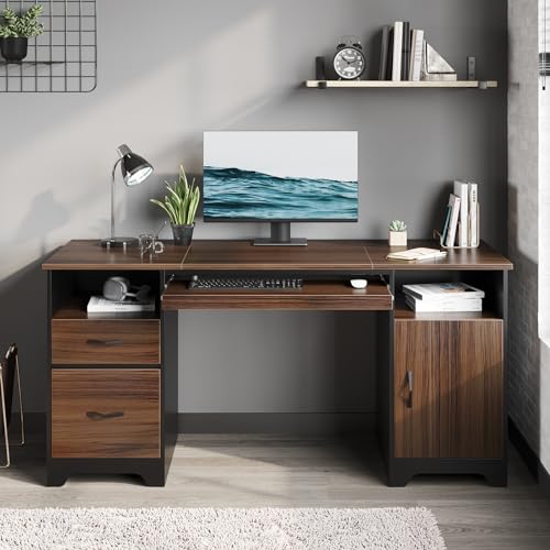 59" Executive Desk with 2 Drawers, Storage Cabinet, File Drawer, Keyboard Tray & 2 Pedestals, Cherry A98044