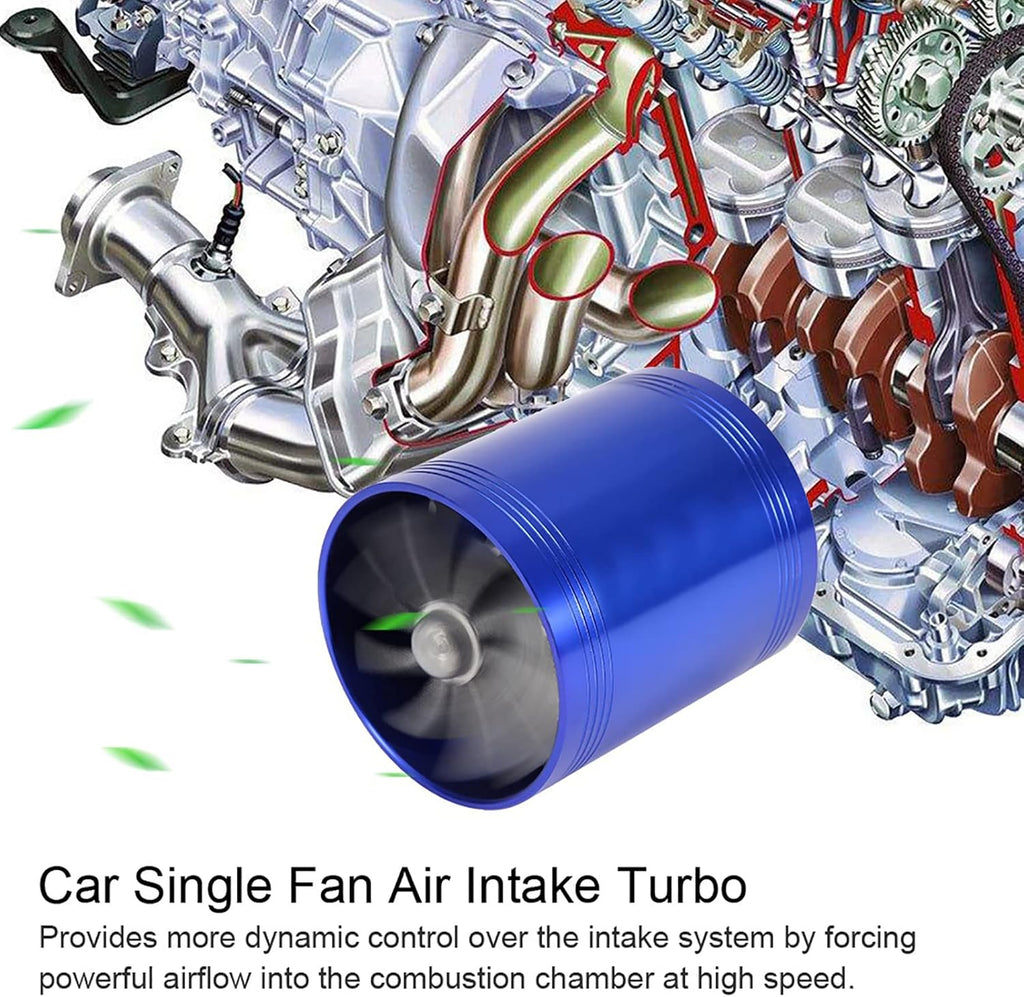 Twin Fan Turbine Car Air Intake Turbocharger Super Gas Fuel Saver Turbo (Blue) G7421