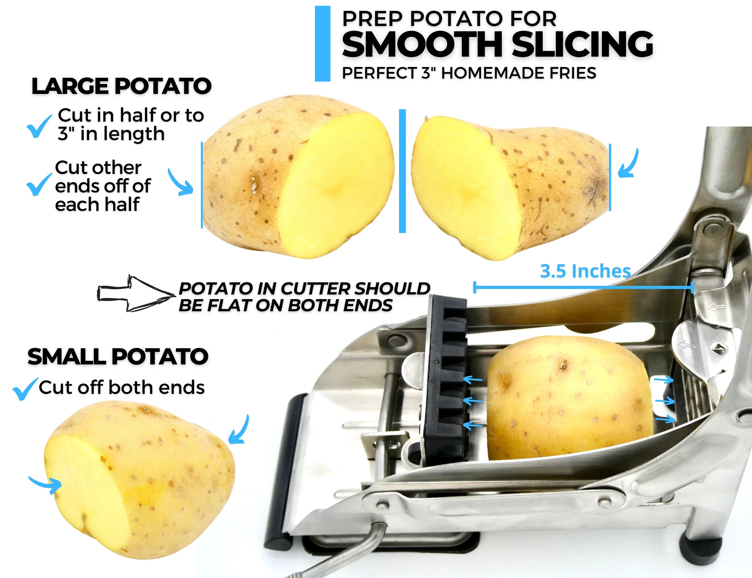 Stainless Steel French Fry Cutter with 1/2 and 1/3-Inch Blades F7095
