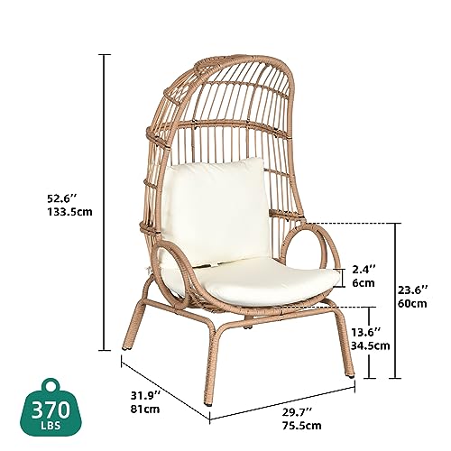 Beige Wicker Egg Chair with Stand & Cushion M137