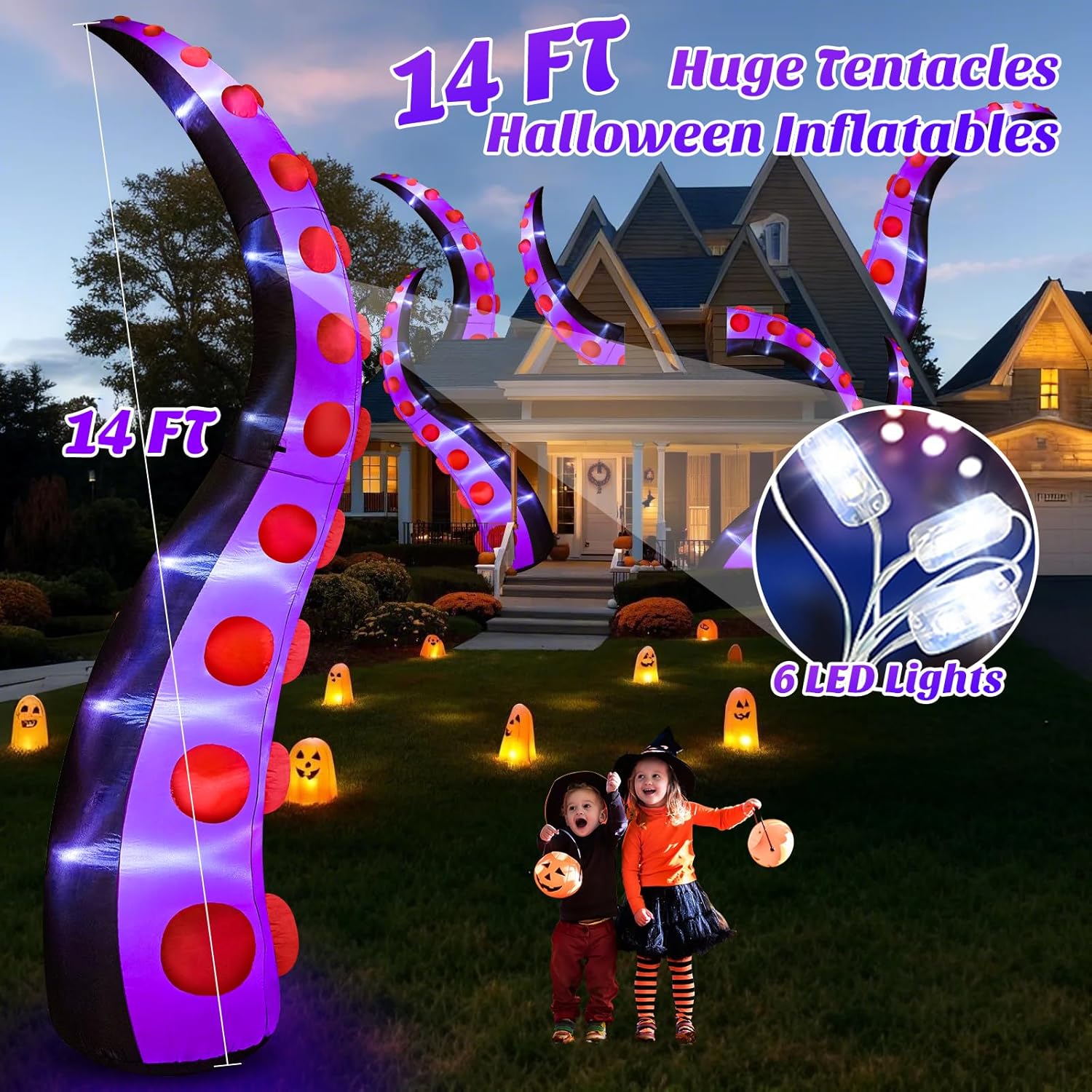 14 FT Huge Halloween Inflatables Octopus Tentacles Built-in LED Lights Inflatable Yard Decoration P1050