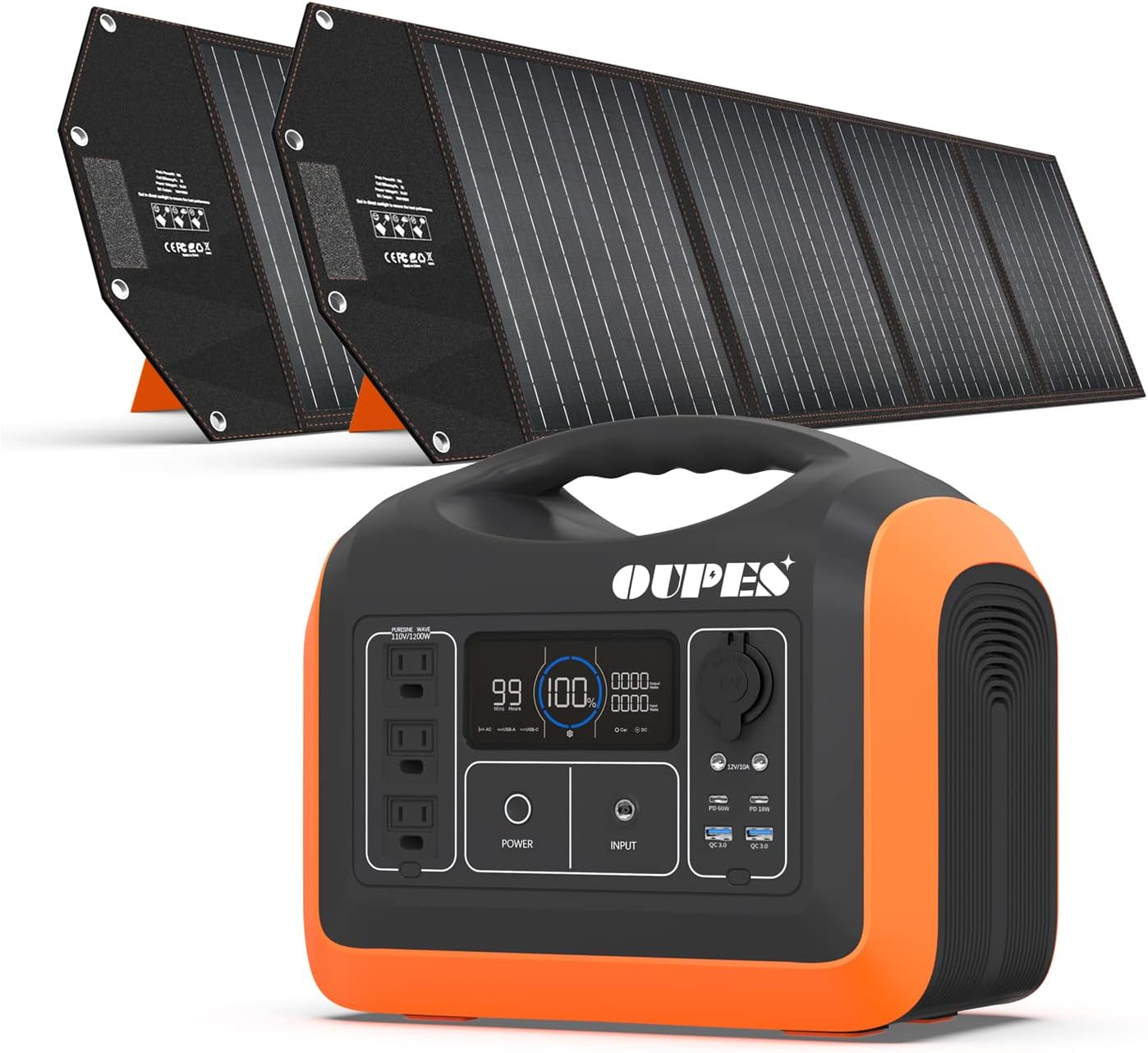 1800W Solar Generator 1488Wh LiFePO4 Battery Backup with 3x120V Pure Sine Wave AC Outlets E35395