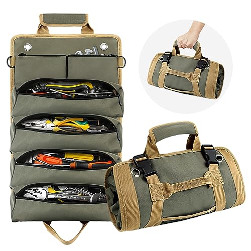 Green Heavy Duty Roll Up Tool Bag with Detachable Pouches M434652