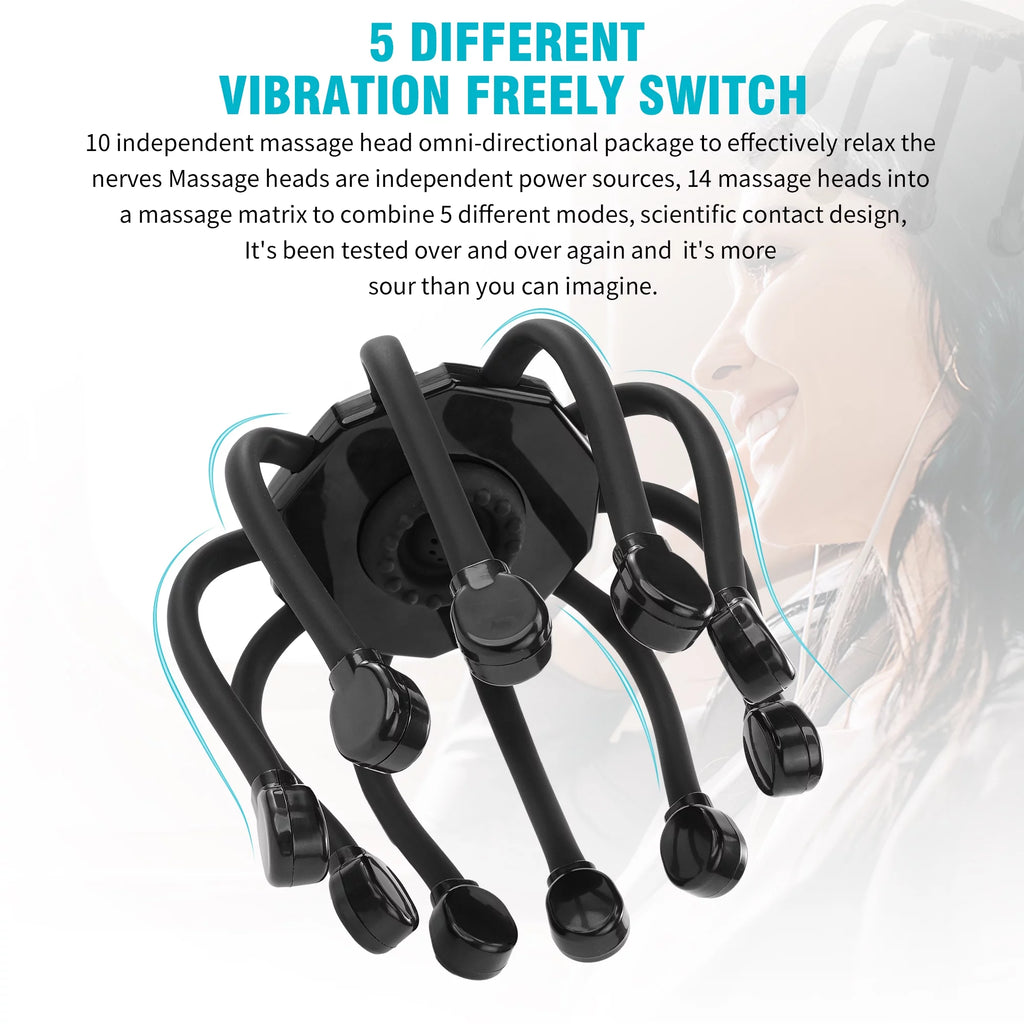 Black Electric Scalp Massager with 5 Modes and 10 Vibrating Contacts E7883