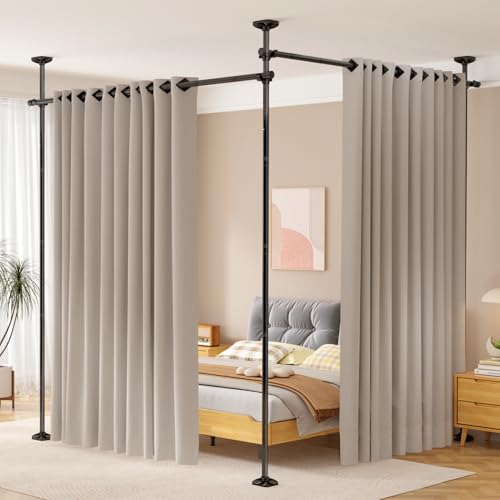 Black Heavy Duty Adjustable Freestanding Tension Curtain Room Divider V274896