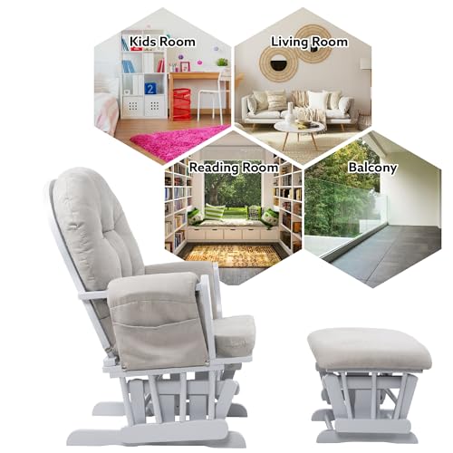 White Gray Reclining Glider Rocker with Ottoman V234