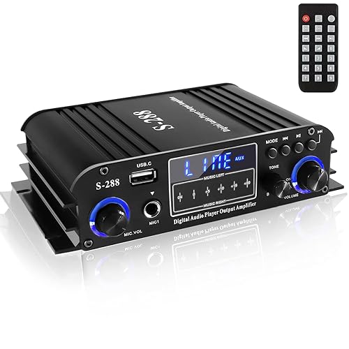 4 Channel Bluetooth 5.0 Stereo Amplifier, 50Wx4 Power Amp, 1200W Max, Class D Home Audio Receiver D663390