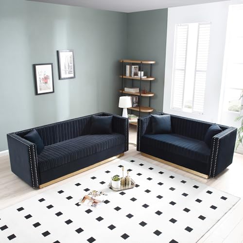 Black Velvet 3 Seater Sofa with Gold Metal Legs H658960