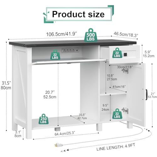 White 40 Gallon Aquarium Stand with Drawer and Cabinet Storage O320