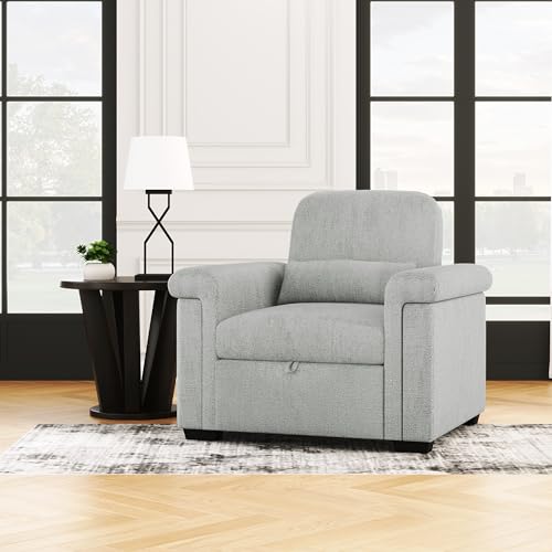 Dark Blue 3-in-1 Convertible Sofa Chair Bed with Adjust Backrest and Lumbar Pillow K615