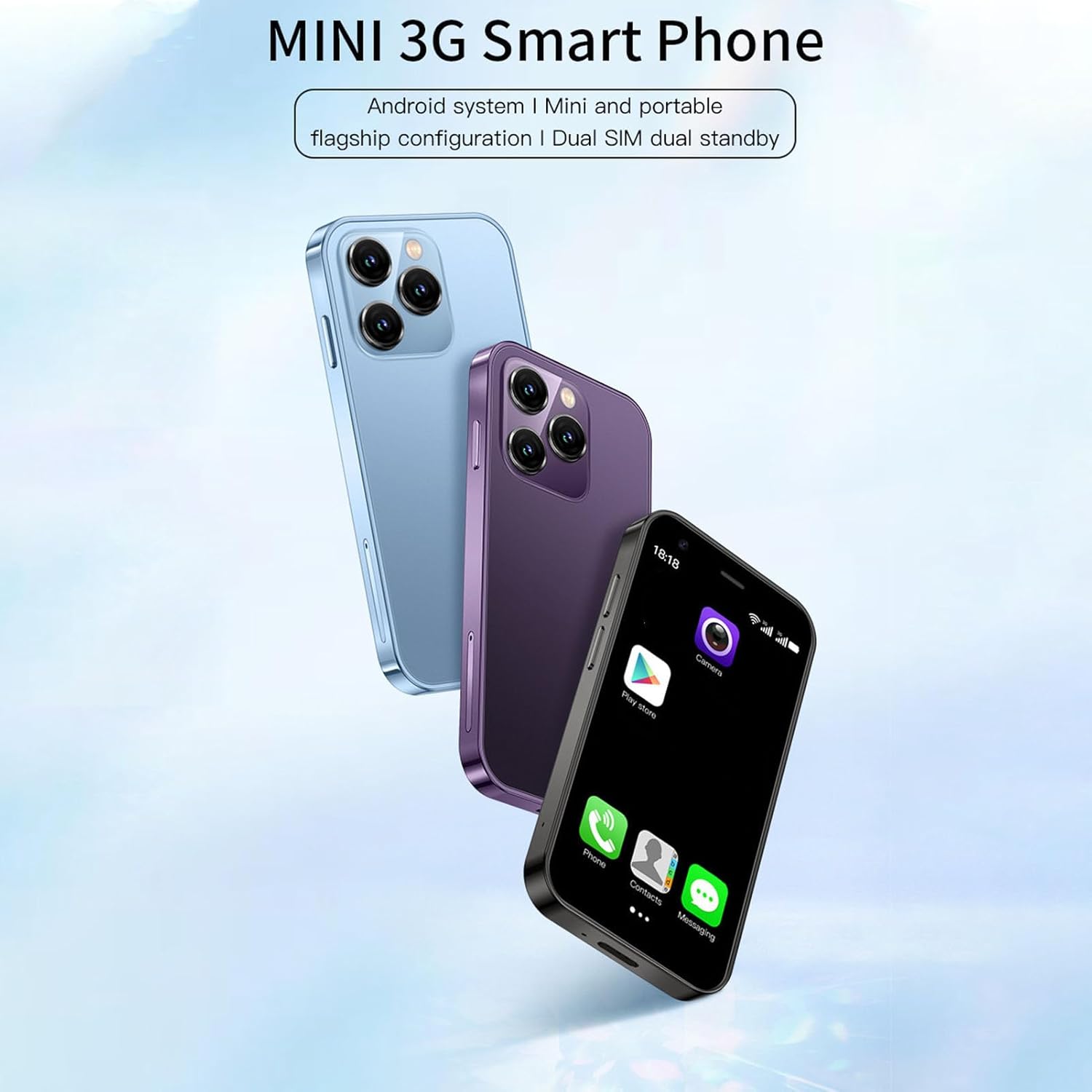 Mini 3G Smartphone, 3.0 Inch, HD Camera, Quad Core, Dual Sim, WiFi, 2GB 16GB, Blue H23533