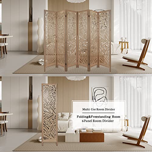 Light Brown 6 Panel Folding Wood Room Divider S6668