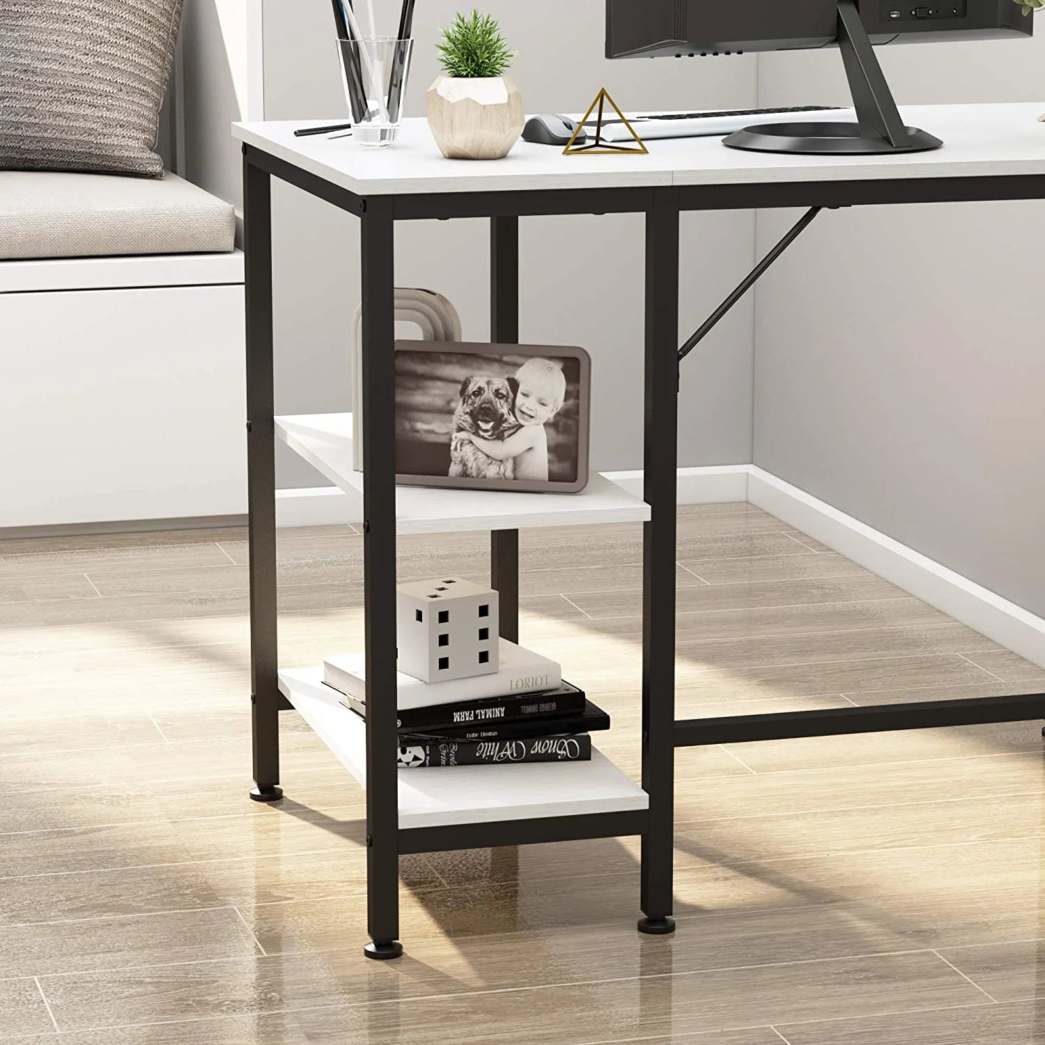Black Oak Finish 55 inches Computer Desk with Storage Shelf M95626