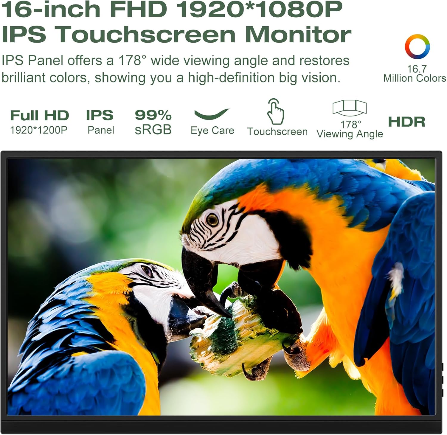 16 Inch FHD IPS Touchscreen Portable Monitor with Built-in Speakers K44409