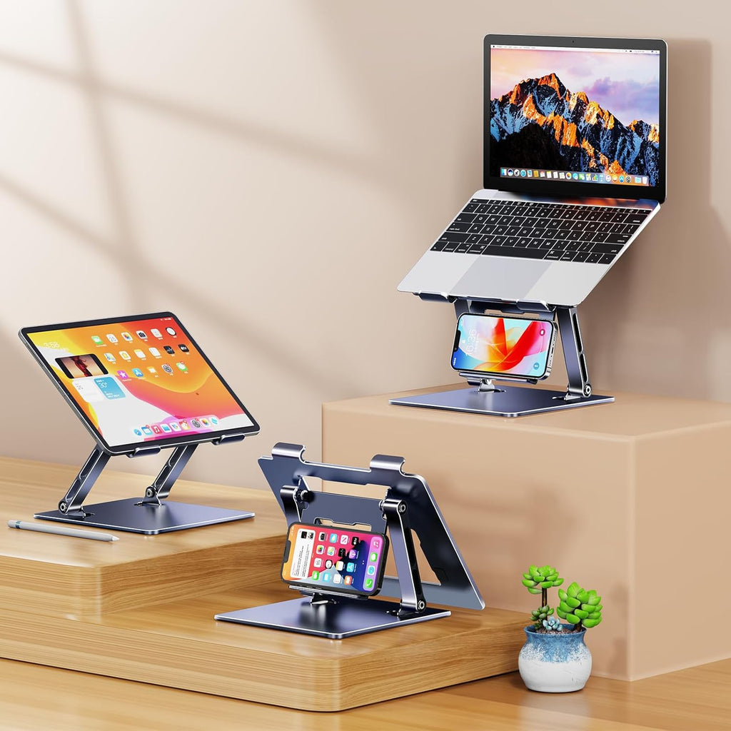 Adjustable Height Laptop Stand with Phone Holder, Foldable Laptop Riser A186