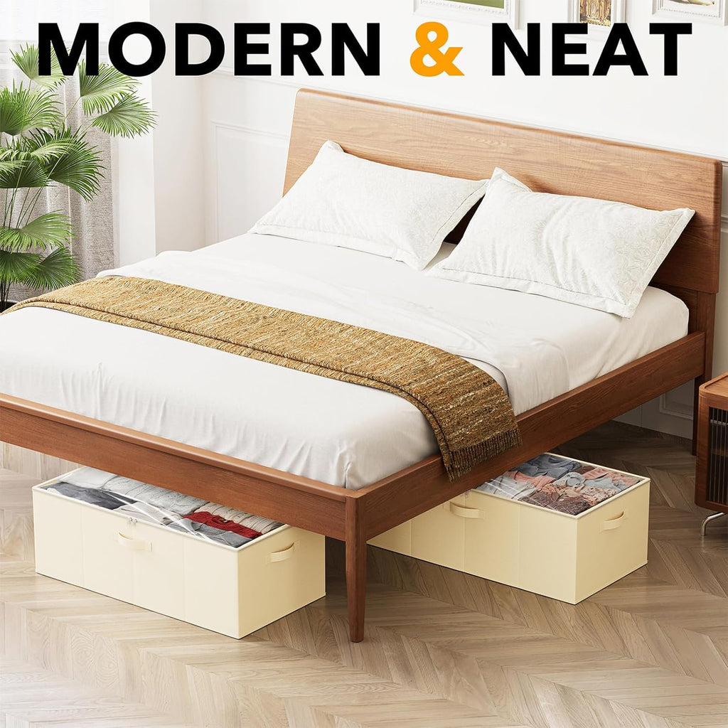 2 Pack 10 High Under Bed Storage Containers with Lids (Beige) I506
