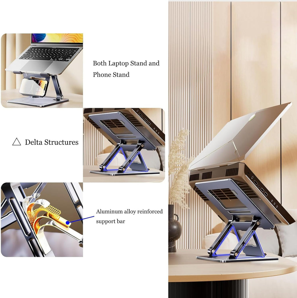 Adjustable Height Laptop Stand with Phone Holder, Foldable Laptop Riser A186