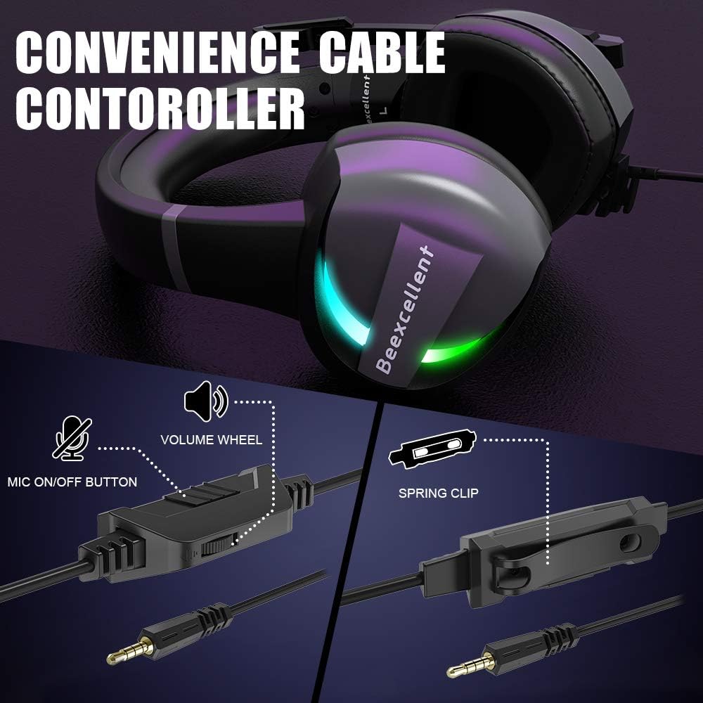 Gaming Headset Headphones with Noise Canceling Microphone LED RGB Light (Black) X6594