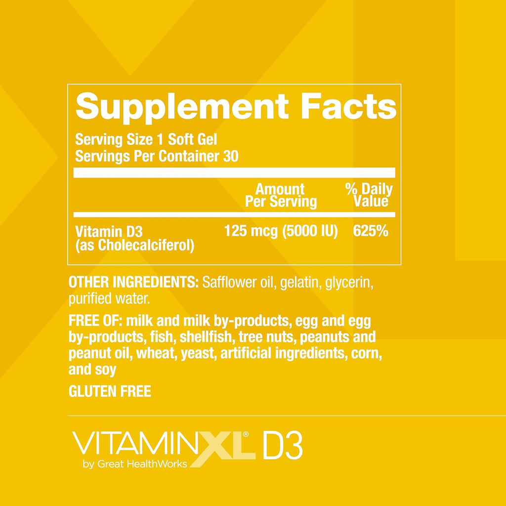 Vitamin D3 5000 IU 125mcg Supplement - 30 Softgels K97464
