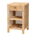 Natural Brown Mahogany Wood and Natural Rattan 1-Drawer Nightstand U418