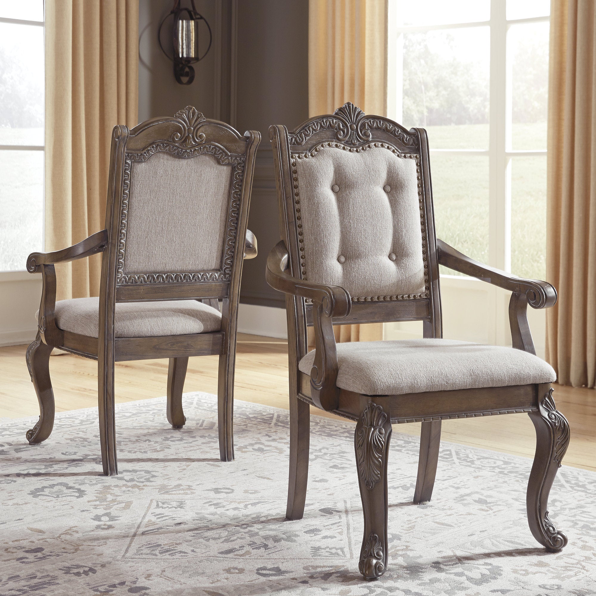 Antique Upholstered Dining Chair, Set of 2, Brown W488822