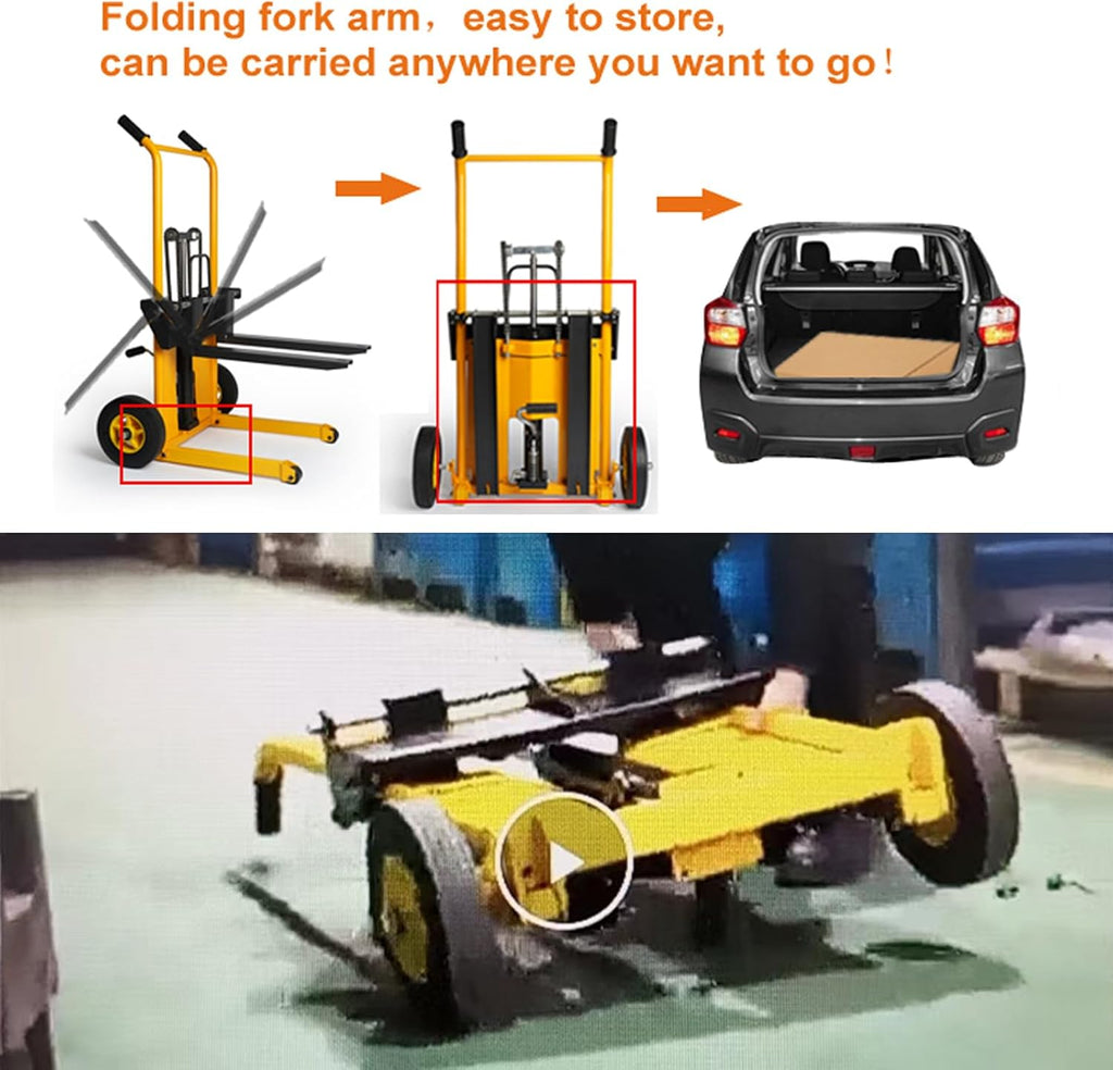 440 lbs Capacity 35" Lift Height Adjustable Forks Fixed Legs Pallet Stacker Z5586