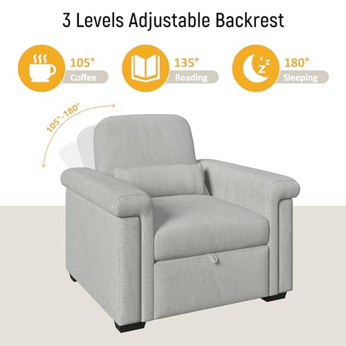Dark Blue 3-in-1 Convertible Sofa Chair Bed with Adjust Backrest and Lumbar Pillow K615
