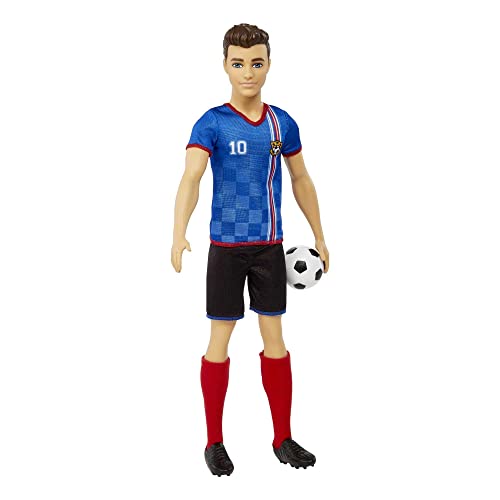 Ken Fashion Doll with Short Cropped Hair, Uniform, Tall Socks, Cleats & Ball D14055