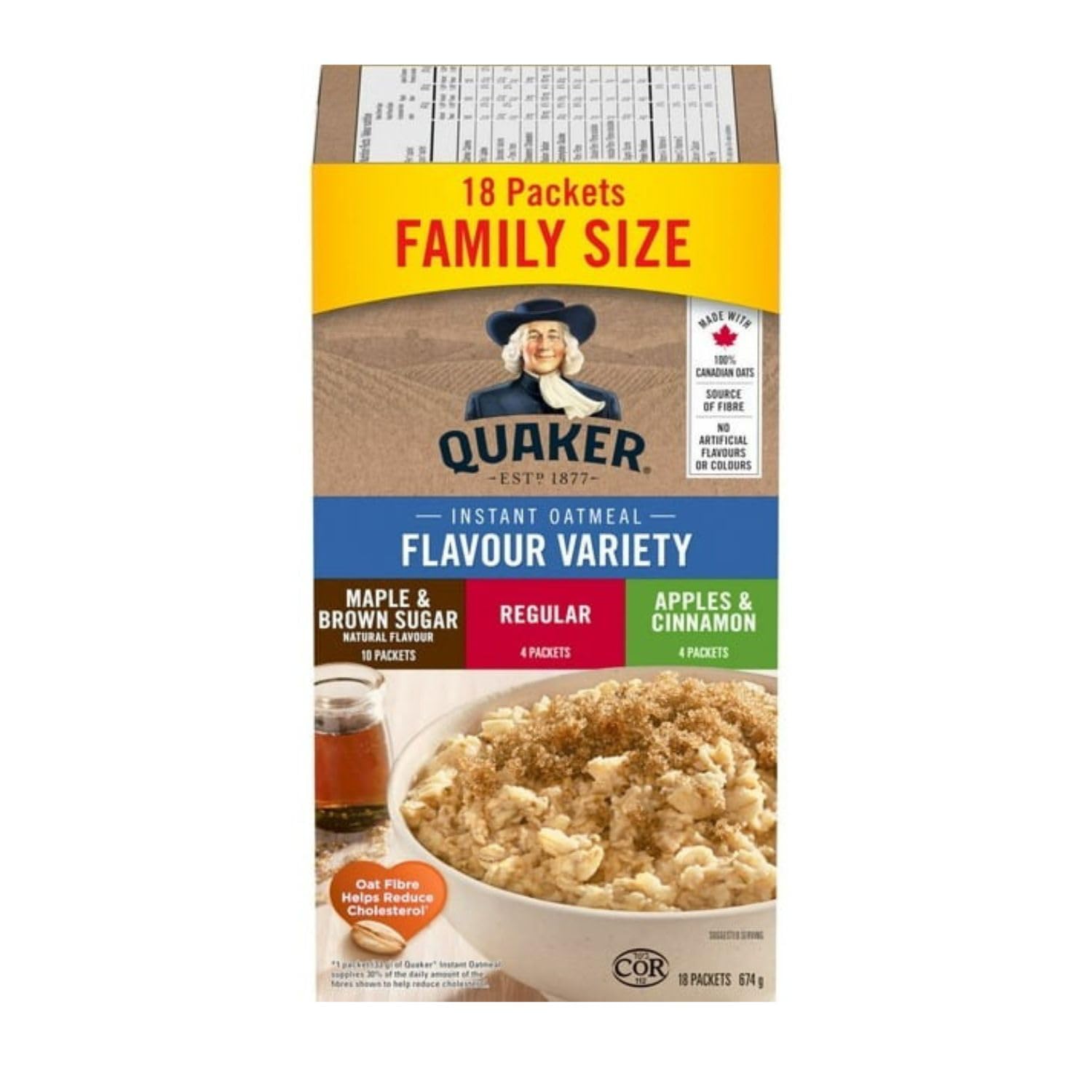 Maple & Brown Sugar, Apples & Cinnamon Instant Oatmeal, 18ct, 24.5 oz (Pack of 3) G388586
