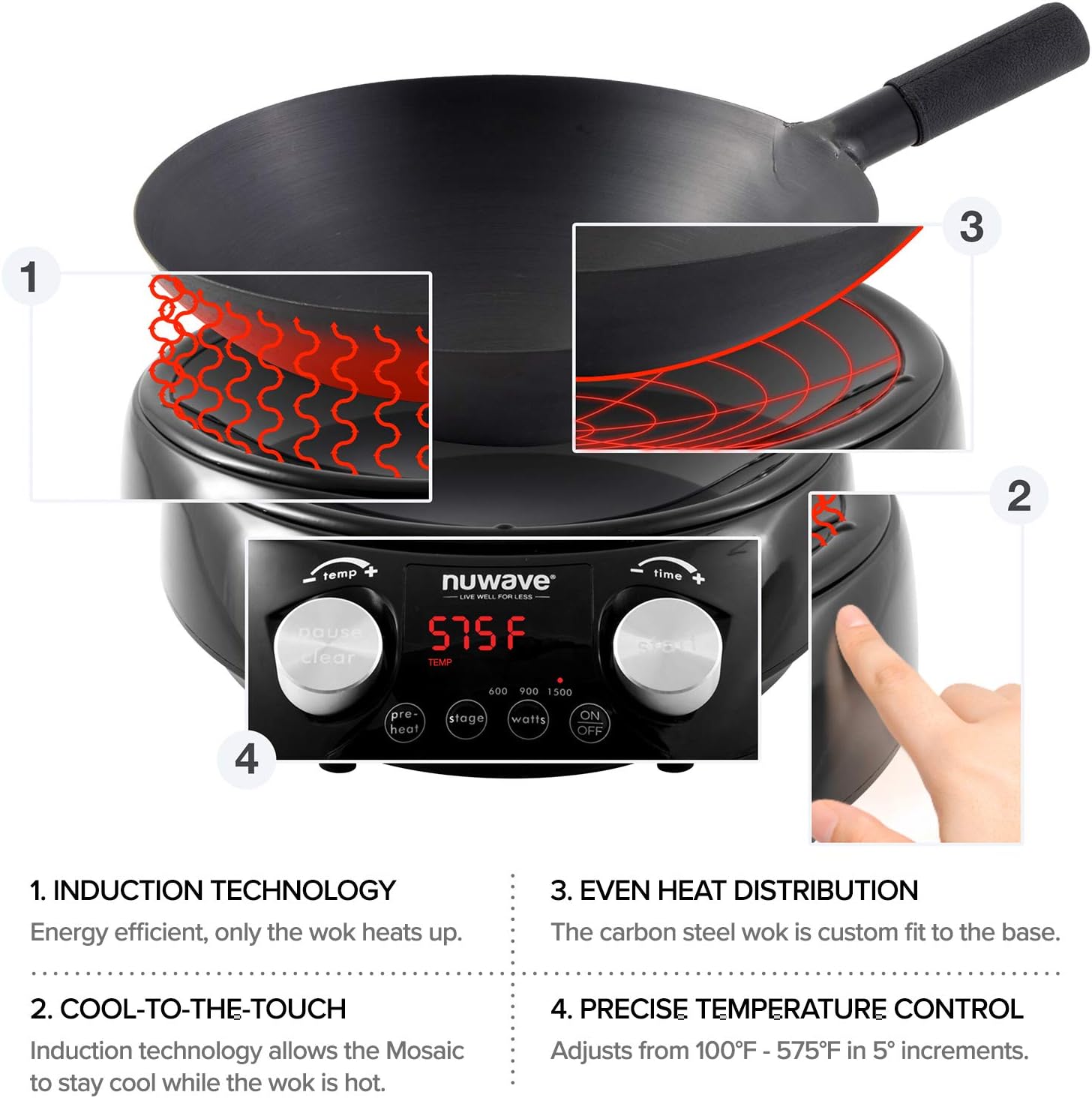 14-inch Carbon Steel Induction Wok with Tempered Glass Lid I316